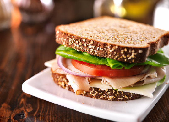 Turkey sandwich on whole wheat with swiss cheese