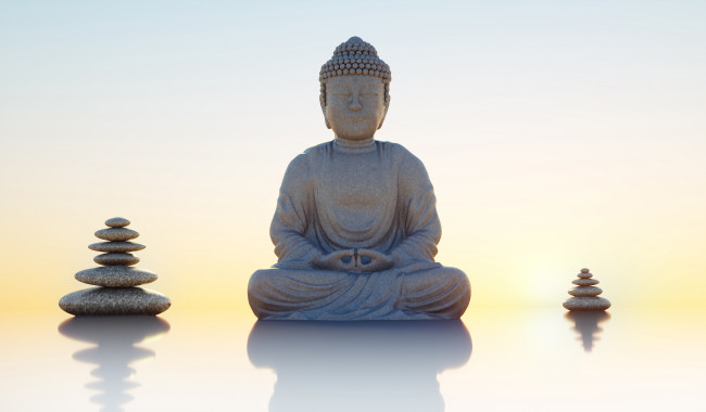Buddha statue and stone towers