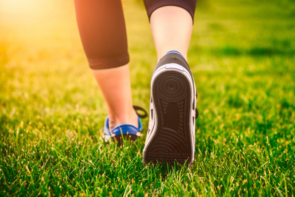 Green grass, woman fitness