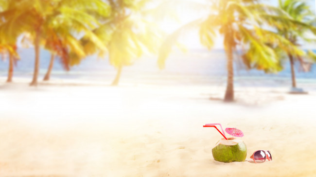 Summer coconut cocktail on the beach