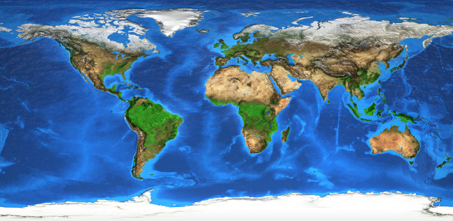World map and landforms