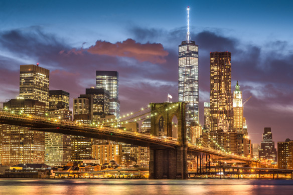 Brooklyn Bridge at twilight time in New York