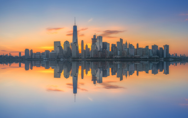 Manhattan cityscape panorama reflections