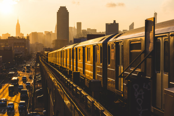 Train in New York at Sunset