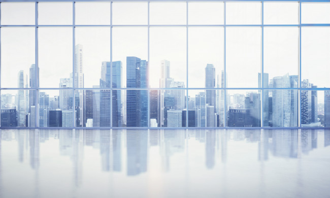 Large window with megalopolis view