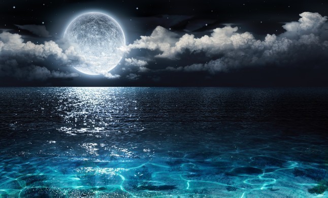 Romantic full moon on sea
