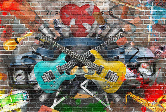 Collage of music in graffiti