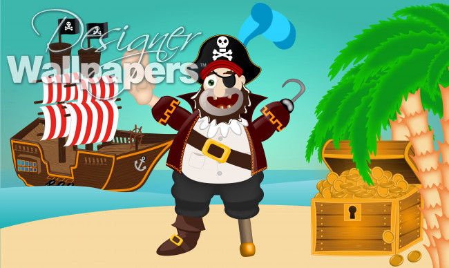Treasure Island with pirate and treasure and pirate ship