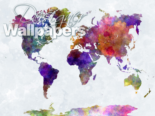 World map in watercolorpurple and blue
