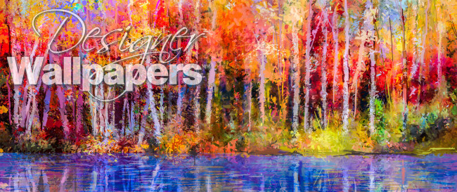 Oil painting colourful autumn trees