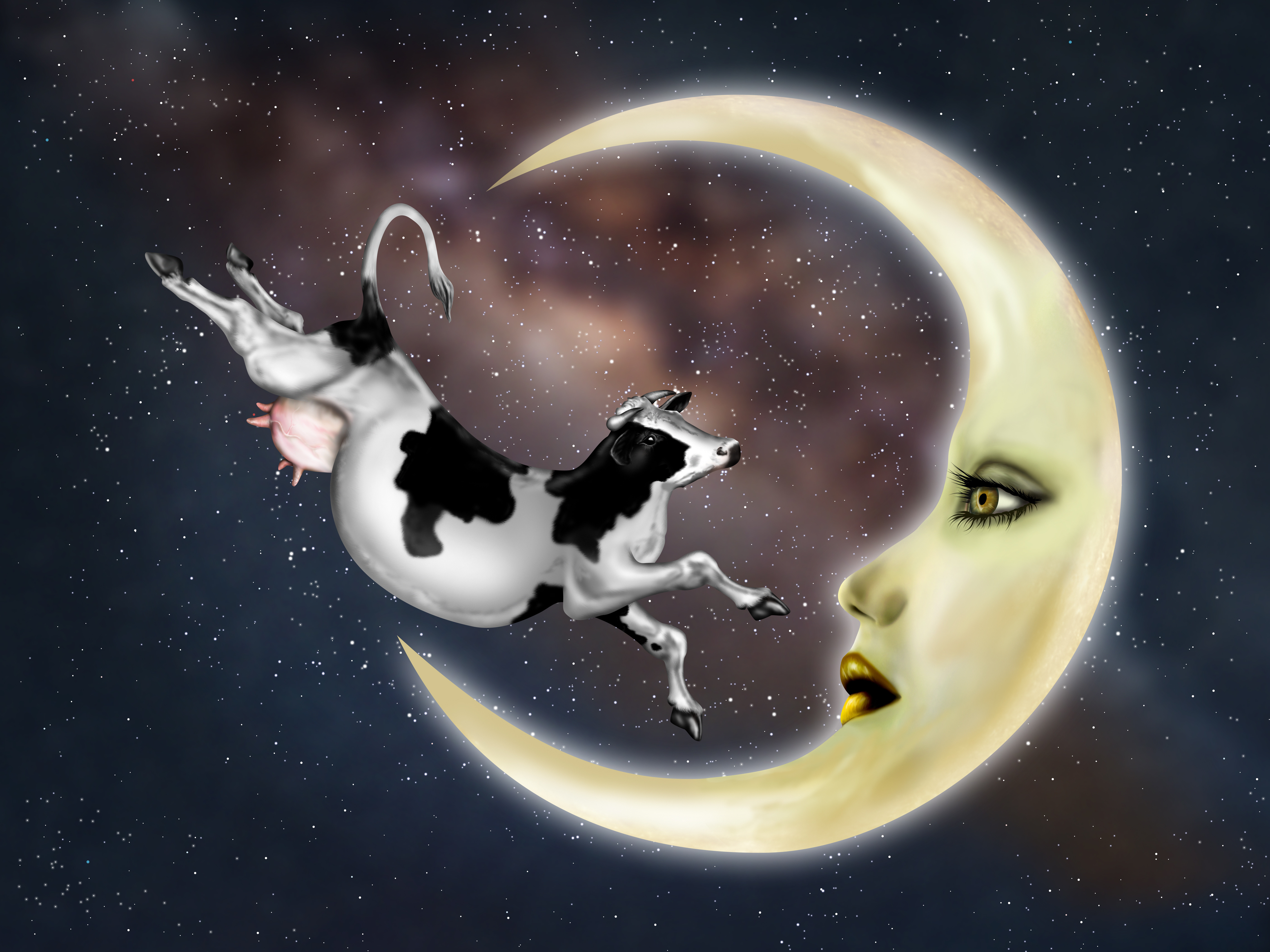 Cow Jumping Over the Moon Animals Categories Canvas Prints