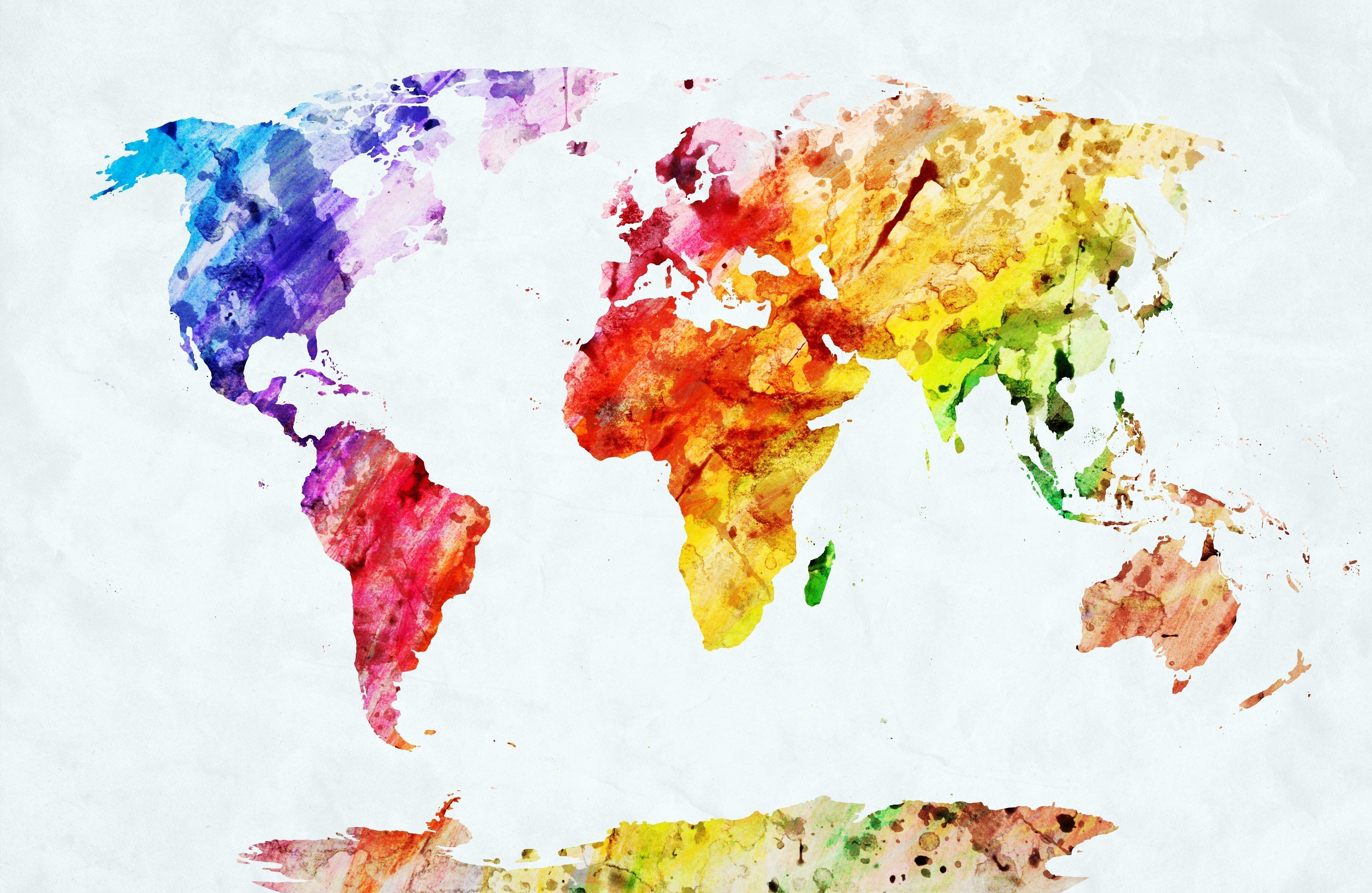 Watercolor World Map Multicolour Colours Canvas