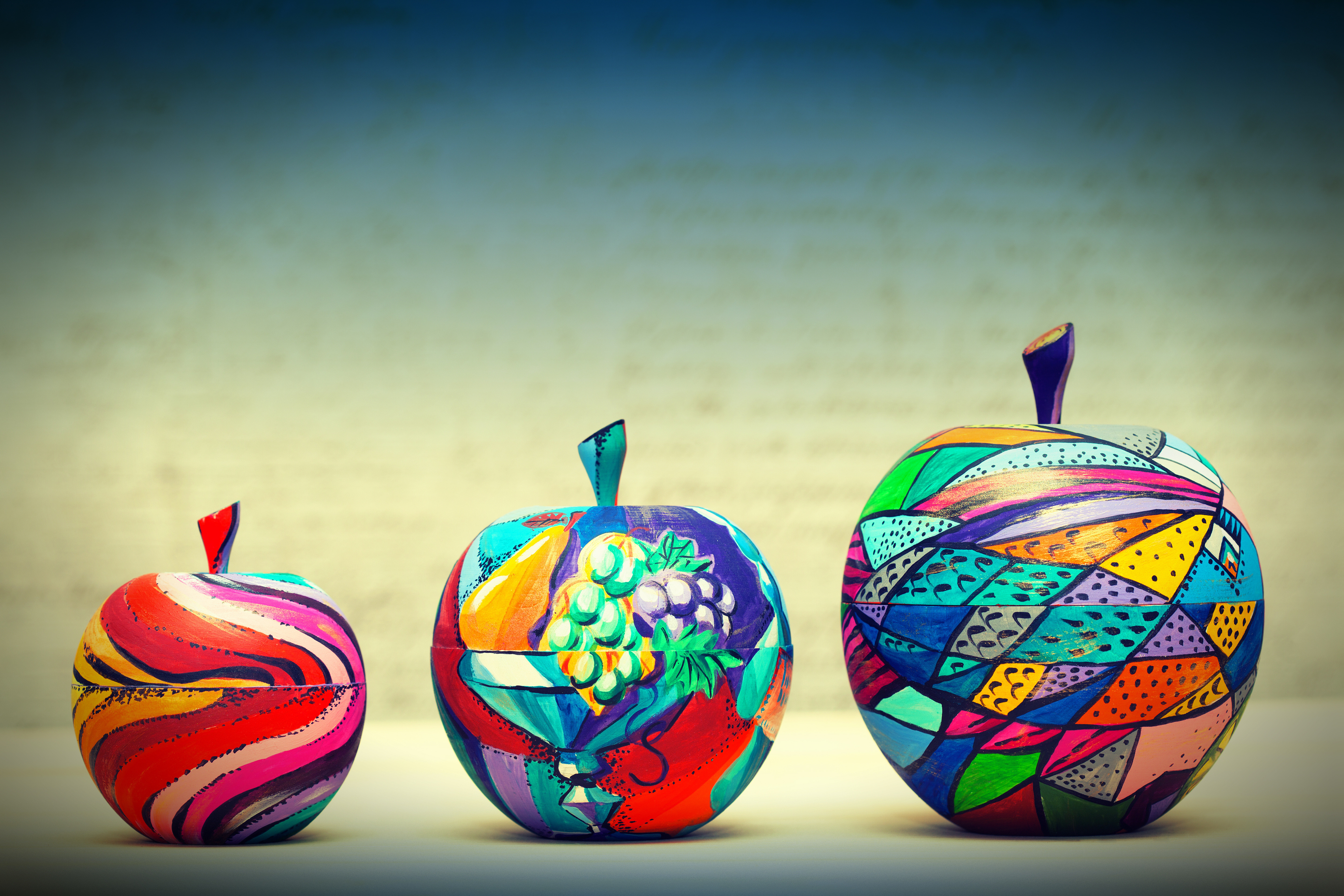 Wooden apples painted by hand Multicolour Colours Canvas Prints