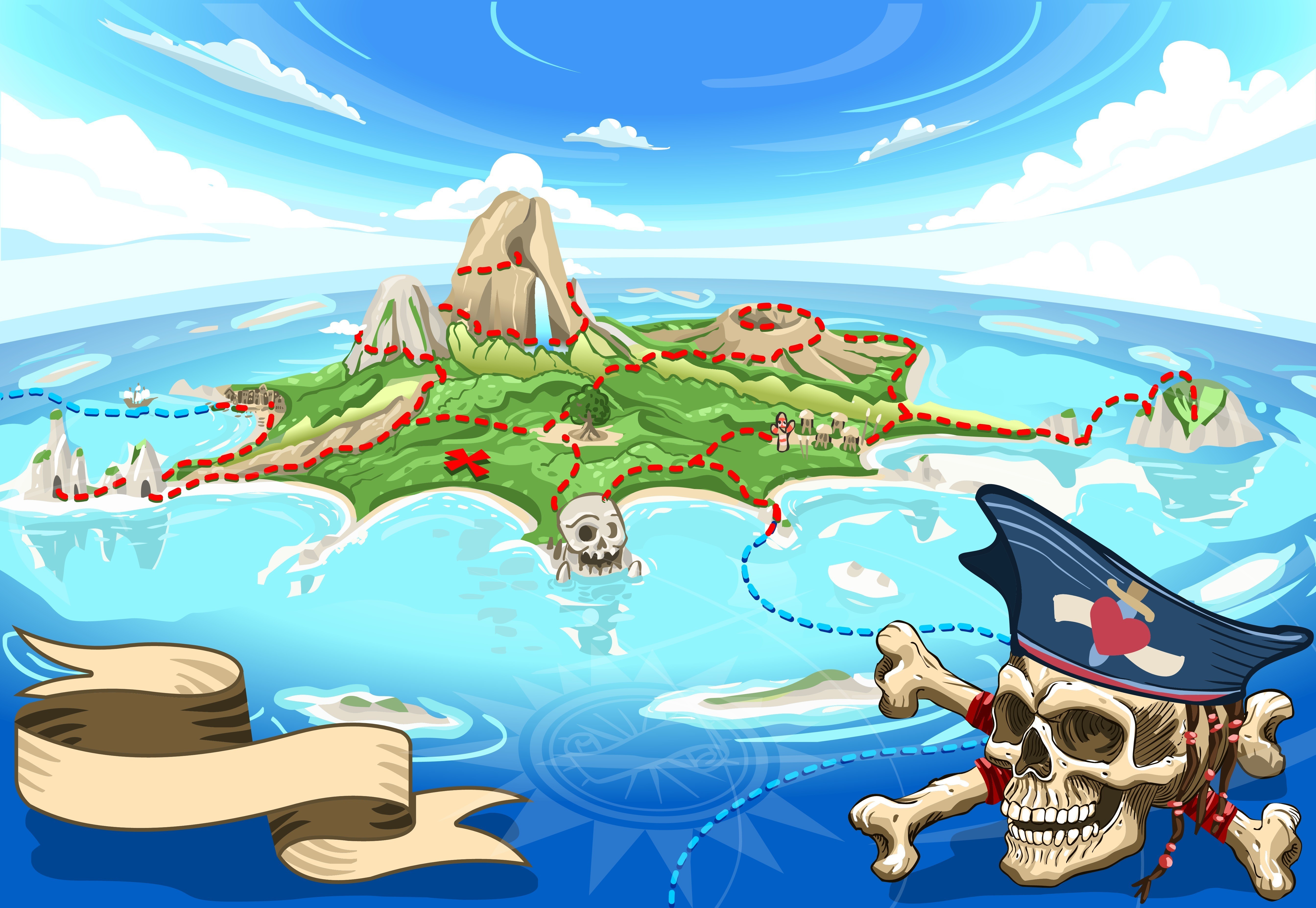 Pirate Cove Island - Treasure Map - Multicolour - Colours - Canvas Prints |  Wonder Wall