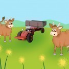 Cows and Tractor Cartoon