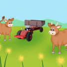 Cows and Tractor Cartoon