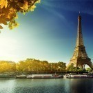 Seine in Paris with Eiffel tower in autumn season