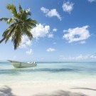 Idealic Caribbean coastline with boat