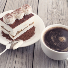 Coffee and cake as a morning meal. Tasty food background