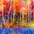 Oil painting colourful autumn trees