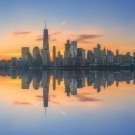 Manhattan cityscape panorama reflections