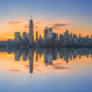 Manhattan cityscape panorama reflections