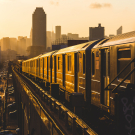 Train in New York at Sunset