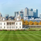 Greenwich park and Canary Wharf in London