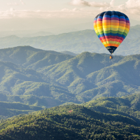 Hot balloon over the mountain