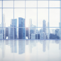 Large window with megalopolis view
