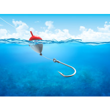 Float, fishing line and hook underwater vertical