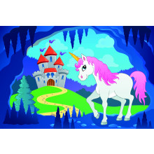 Cute unicorn in fairy tale cave