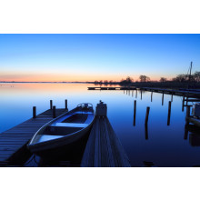 Tranquil, spring dawn in a small marina at a lake.