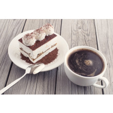 Coffee and cake as a morning meal. Tasty food background