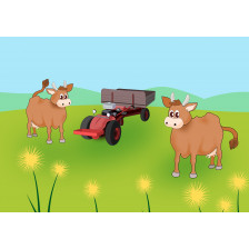 Cows and Tractor Cartoon