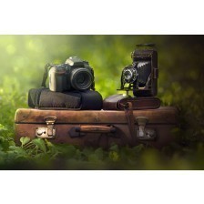 Fotocamera e valigia vintage e reflex