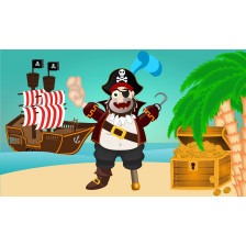 Treasure Island with pirate and treasure and pirate ship