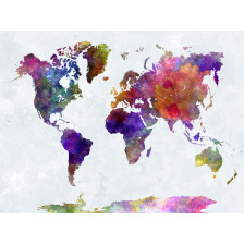 World map in watercolorpurple and blue