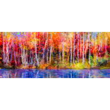 Oil painting colourful autumn trees