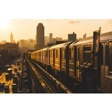 Train in New York at Sunset