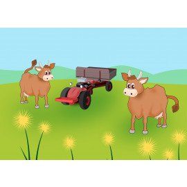 Cows and Tractor Cartoon