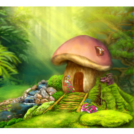 Fantasy mushroom cottage on a colorful meadow