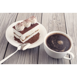 Coffee and cake as a morning meal. Tasty food background